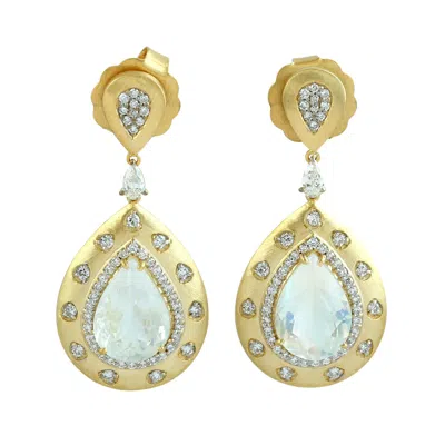 Artisan Women's Moonstone Blue & Pave Diamond Dangle Earrings In Gold