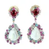 Artisan Women's Moonstone Blue & Sapphire Multi Gemstone Prong Diamond Dangle Earring In Gold