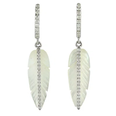 Artisan Women's Mother Of Pearl & Diamond Feather Drop Earrings In 18k White Gold