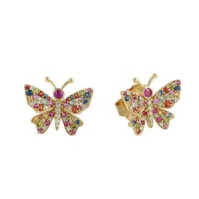 Artisan Women's Multi Sapphire & Diamond Butterfly Stud Earrings In Yellow Gold
