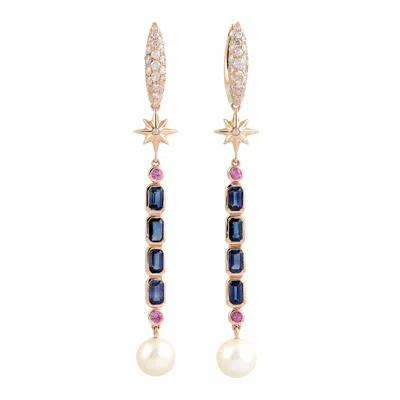 Artisan Women's Multi Sapphire & Pearl Pave Diamond Dangle Earrings In 18k Rose Gold
