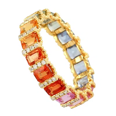 Artisan Women's Multi Sapphire Gemstone & Diamond Band Ring In Yellow Gold
