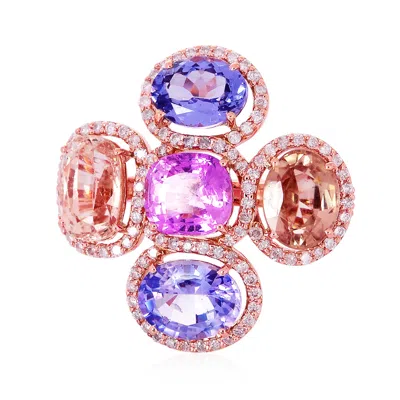 Artisan Women's Multi Sapphire Gemstone Pave Diamond Cocktail Ring In Rose Gold