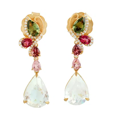 Artisan Women's Multi Tourmaline & Blue Moonstone Pave Diamond Dangle Earrings In Gold