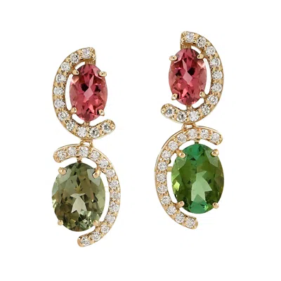 Artisan Women's Multi Tourmaline Gemstone & Diamond Dangle Earrings In Gold
