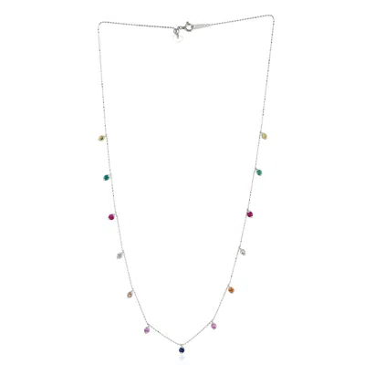 Artisan Women's Multicolor Sapphire & Ruby With Emerald Princess Necklace In White Gold