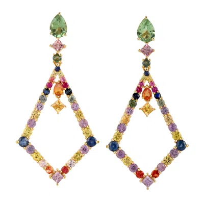 Artisan Women's Multicolor Sapphire & Tourmaline Gemstone In Gold Dangle Earrings