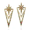 Artisan Women's Multicolor Tourmaline Gemstone Dangle Earrings In 14k Yellow Gold In Gold