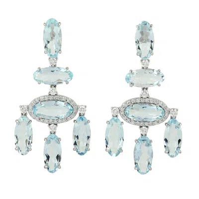 Artisan Women's Natural Aquamarine & Diamond Chandelier Earrings In White Gold In Multi