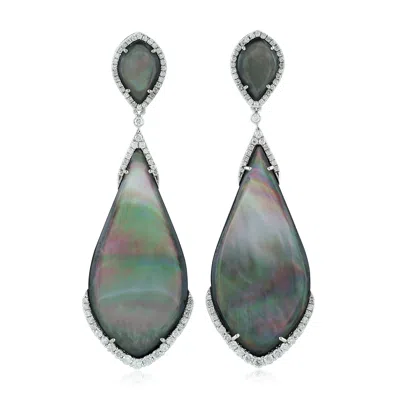 Artisan Women's Natural Black Mother Of Pearl & Diamond In 18k White Gold