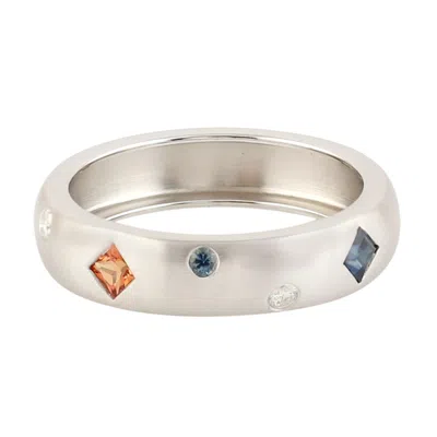 Artisan Women's Natural Diamond And Sapphire Eternity Ring In White Gold In Silver