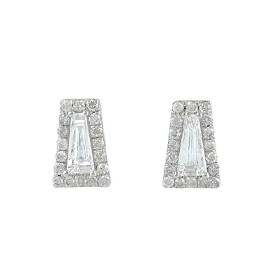 Artisan Women's Natural Diamond Baguette Stud Earrings In White Gold In Metallic
