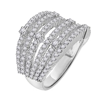 Artisan Women's Natural Diamond Designer Long Band Ring In White Gold