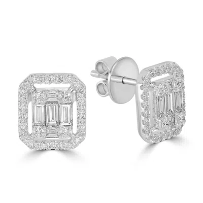 Artisan Women's Natural Diamond Emerald Design Stud Earrings In White Gold