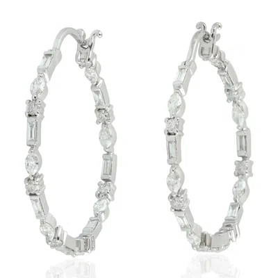 Artisan Women's Natural Diamond Hoop Earrings In 18k White Gold