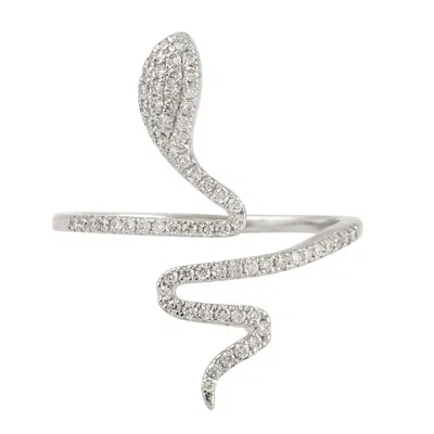 Artisan Women's Natural Diamond Serpent Bypass Ring In 18k White Gold In Metallic