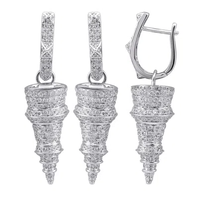 Artisan Women's Natural Diamond Spike Huggie Earrings In 18k White Gold