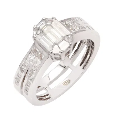 Artisan Women's Natural Emerald Cut Diamond Cocktail Ring In 18k White Gold