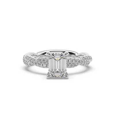 Artisan Women's Natural Emerald Cut Lab Grown Diamond Designer Ring In White Gold