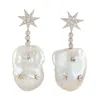 Artisan Women's Natural Pearl & Diamond Star Dangle Earrings In White Gold In Metallic