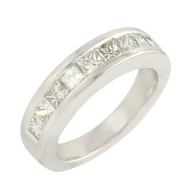 Artisan Women's Natural Princess Cut Diamond Band Ring In 18k White Gold