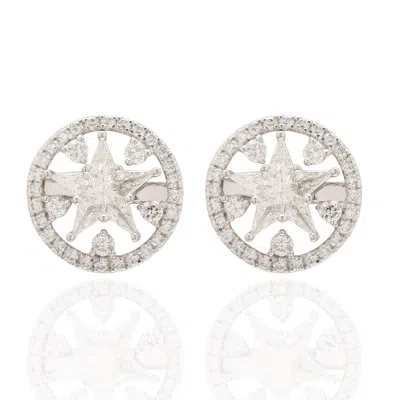 Artisan Women's Natural Rose Cut Diamond Star Stud Earrings In 18k White Gold