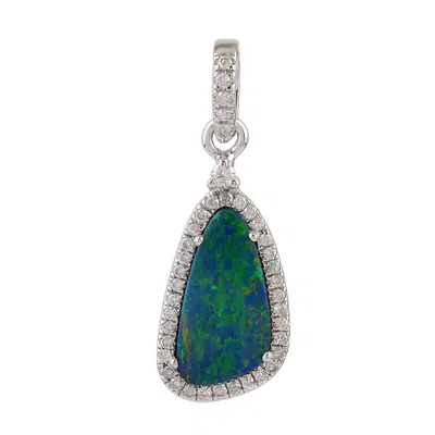 Artisan Women's Opal Doublet & Diamond Designer Charm Pendant In White Gold