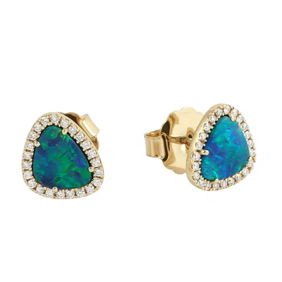 Artisan Women's Opal Doublet & Diamond Stud Earrings In 14k Yellow Gold