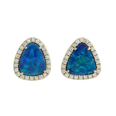 Artisan Women's Opal Doublet & Diamond Triangle Stud Earrings In Gold