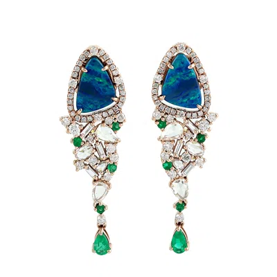 Artisan Women's Opal Doublet & Emerald Baguette Diamond Dangle Earrings In Rose Gold