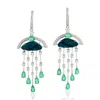 Artisan Women's Opal Doublet & Emerald Gemstone Pave Diamond Dangle Earrings In White Gold