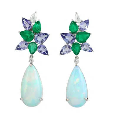 Artisan Women's Opal Ethiopian & Tanzanite Pear Emerald Diamond Dangle Earrings In White Gold