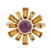 Artisan Women's Orange / Gold 18k Gold Baguette Citrine & Amethyst Diamond Cocktail Ring In Gold