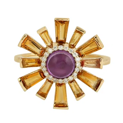 Artisan Women's Orange / Gold 18k Gold Baguette Citrine & Amethyst Diamond Cocktail Ring