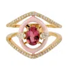 Artisan Women's Orange / Gold 18k Gold Pink Tourmaline & Diamond Enamel Cocktail Ring In Gold