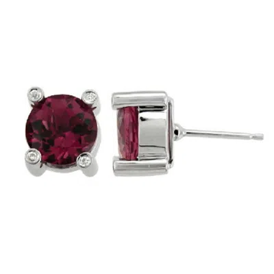 Artisan Women's Orange / White 18k White Gold Stud Earrings With Pink Tourmaline & Diamonds In Metallic