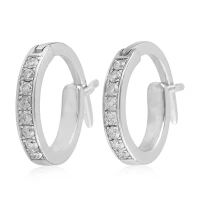 Artisan Women's Pave Diamond In 10k White Gold Minimal Huggie Earrings In Metallic