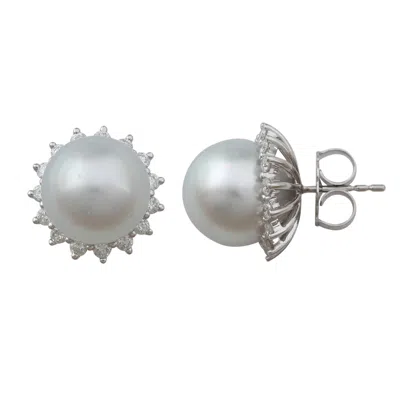 Artisan Women's Pearl Gemstone & Diamond Stud Earrings In 18k White Gold