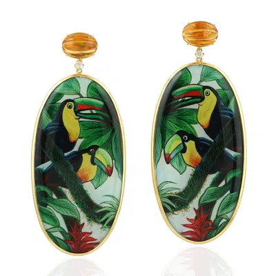 Artisan Women's Picture Bakelite & Citrine Prong Diamond Dangle Earrings In Gold