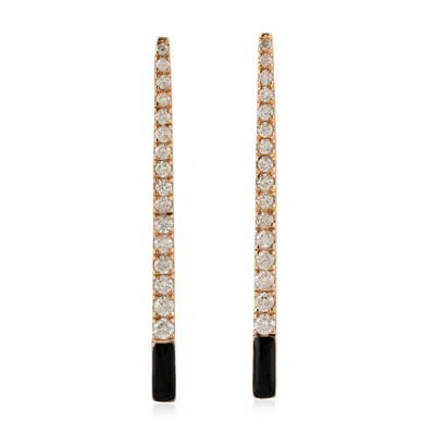 Artisan Women's Pink / Black / White 14k Rose Gold Pave Diamond Dangle Earrings Enamel Jewelry