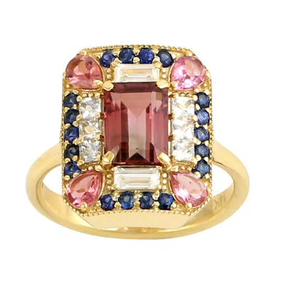 Artisan Women's Pink / Blue Multicolor Sapphire & Pink Tourmaline Gemstone Cocktail Ring In 18k Gold