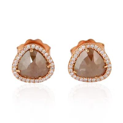 Artisan Women's Pink / Brown 14k Rose Gold Triangle Earrings With Natural Ice Diamonds