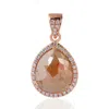 Artisan Women's Pink / Brown / White Minimalist Pear Ice Diamond Charm In 18k Rose Gold In Pink