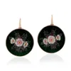 Artisan Women's Pink Designer Picture Bakelite & Enamel Flower Ear Hooks In 18k Rose Gold In Black