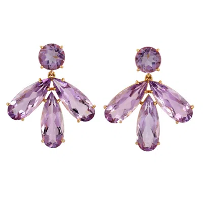 Artisan Women's Pink / Gold 18k Yellow Gold Dangle Earrings With Purple Amethyst Gemstones