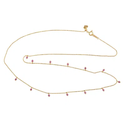 Artisan Women's Pink / Gold Pink Sapphire Gemstone Beaded Princess Necklace In Yellow Gold In Multi