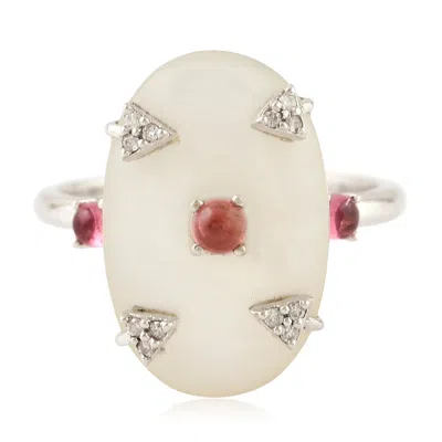 Artisan Women's Pink / Gold / White 18k White Gold With Diamond Pink Tourmaline Handmade Cocktail Ring In Metallic