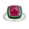 Artisan Women's Pink / Green / White Pyramid Ruby & Diamond Enamel Statement Cocktail Ring – White Gold In Multi