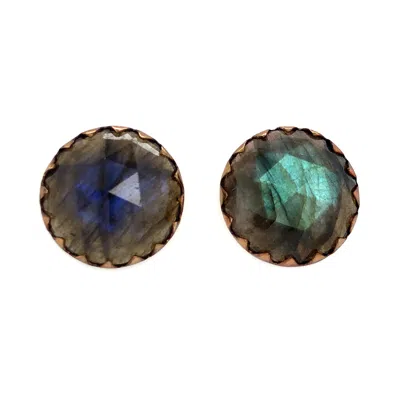 Artisan Women's Pink Labradorite Stud Earrings In 18k Rose Gold In Multi