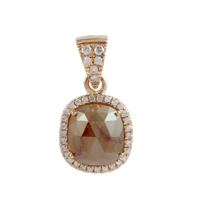 Artisan Women's Pink / Purple / Brown Cushion Cut Ice Diamond Charm Pendant In Rose Gold In Multi